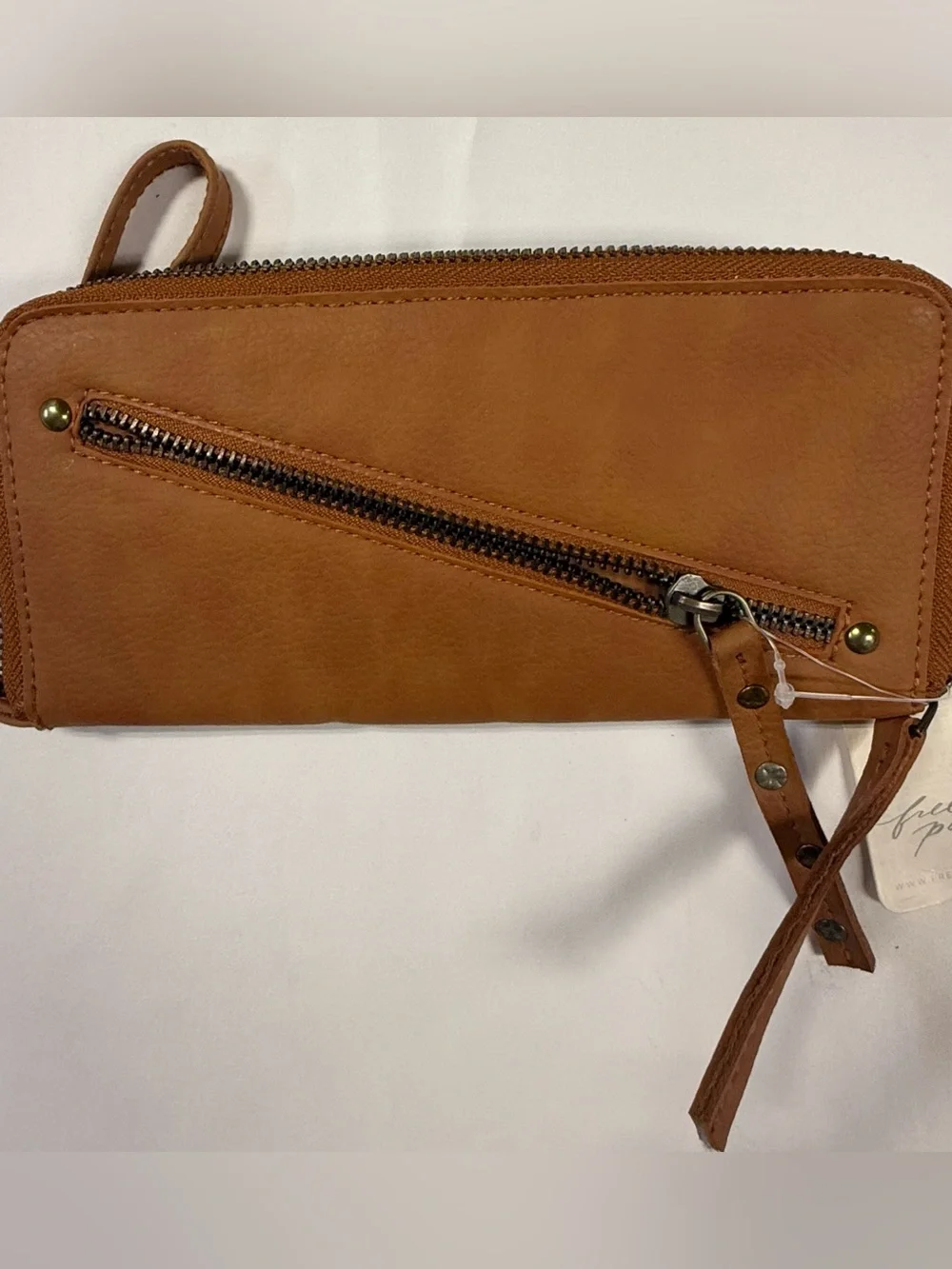 Free People Distressed Vegan Leather Zip Wallet Wristlet NWT Brown